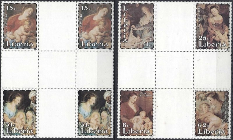 Liberia 1984 Rubens Paintings Crossgutter Blocks Liberia 1984 Rubens Paintings Crossgutter Blocks